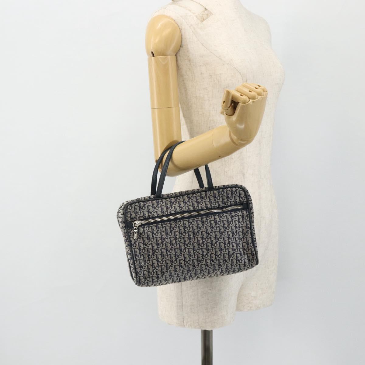 Christian Dior Trotter Canvas Hand Bag Navy Silver Auth 180069A