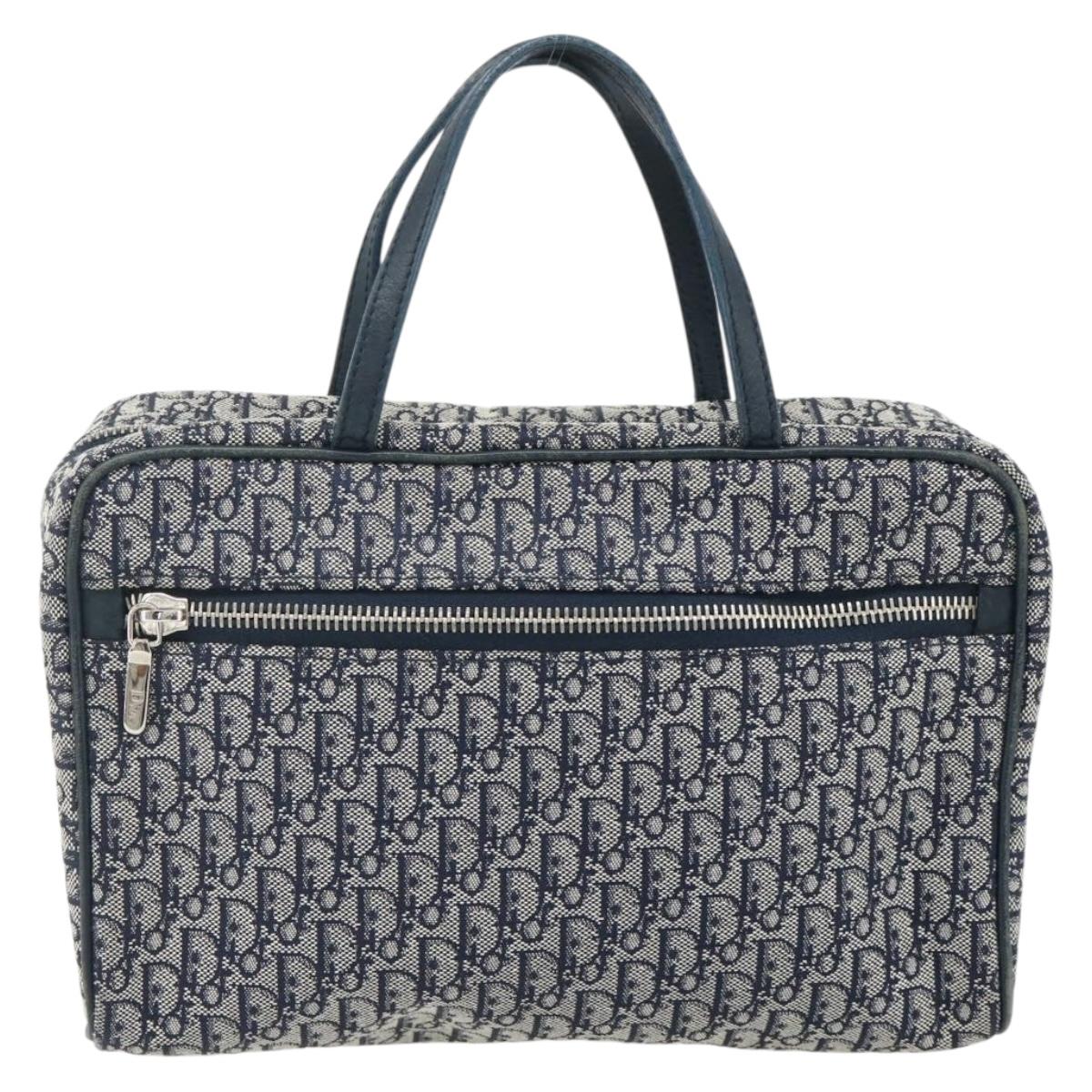 Christian Dior Trotter Canvas Hand Bag Navy Silver Auth 180069A