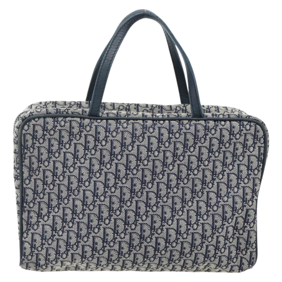 Christian Dior Trotter Canvas Hand Bag Navy Silver Auth 180069A