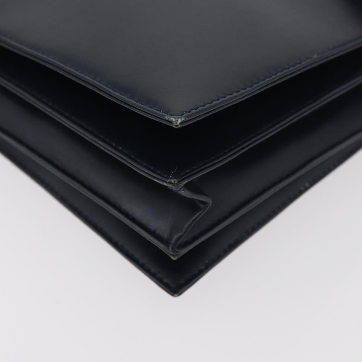 LOEWE Anagram Shoulder Bag Leather Navy Gold Auth 180071