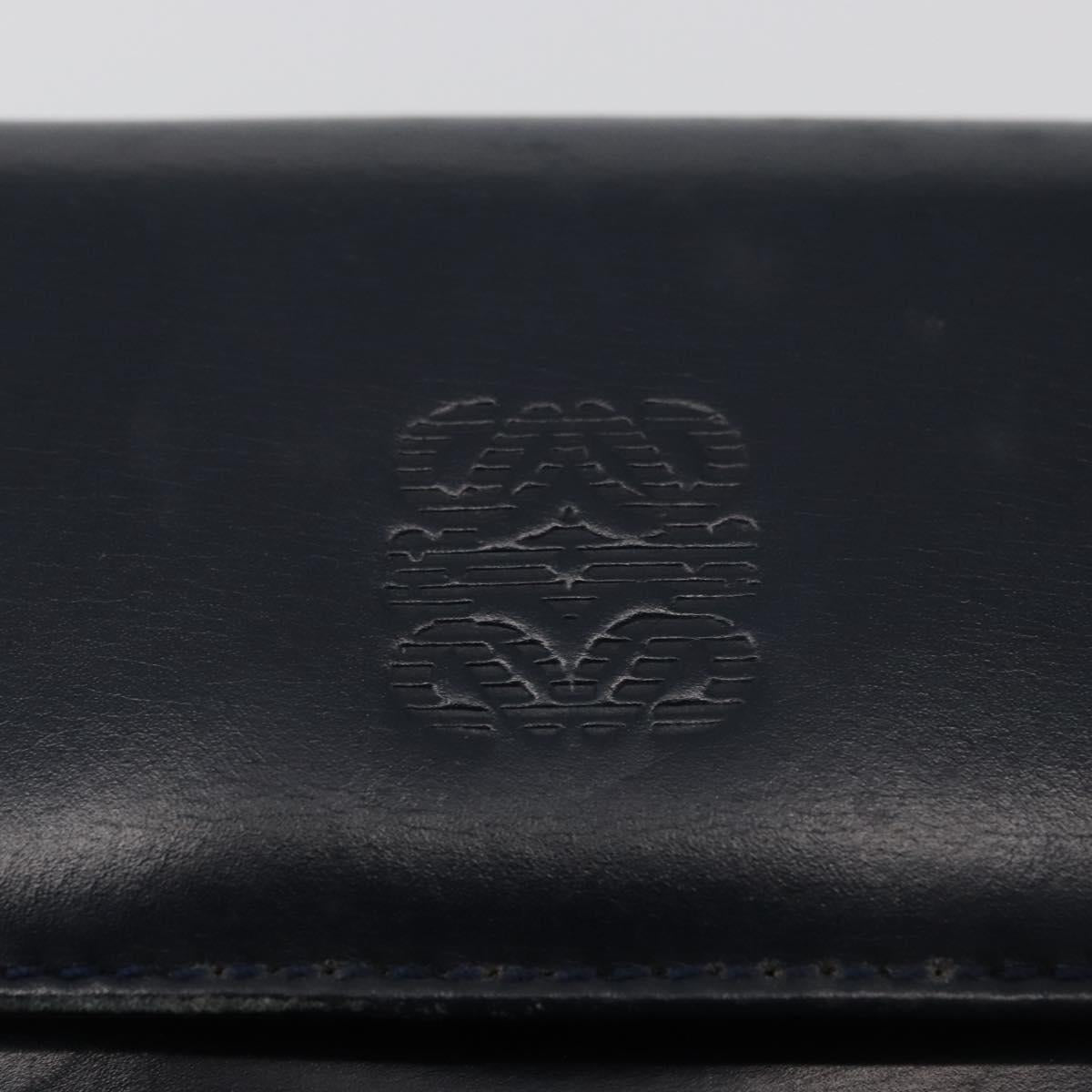 LOEWE Anagram Shoulder Bag Leather Navy Gold Auth 180071
