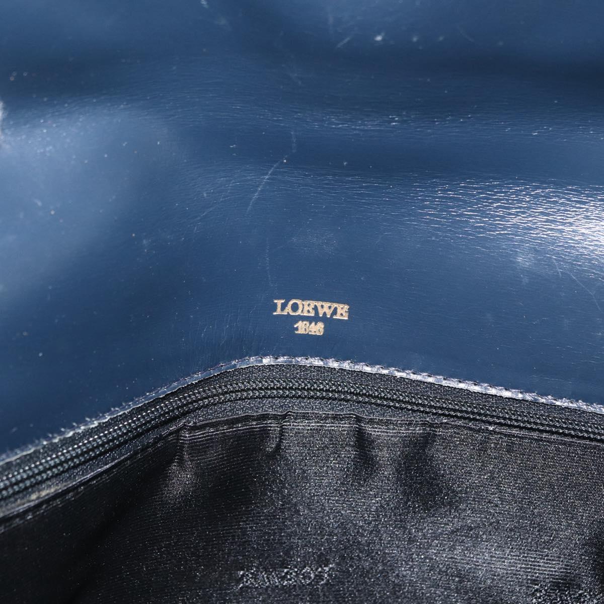 LOEWE Anagram Shoulder Bag Leather Navy Gold Auth 180071