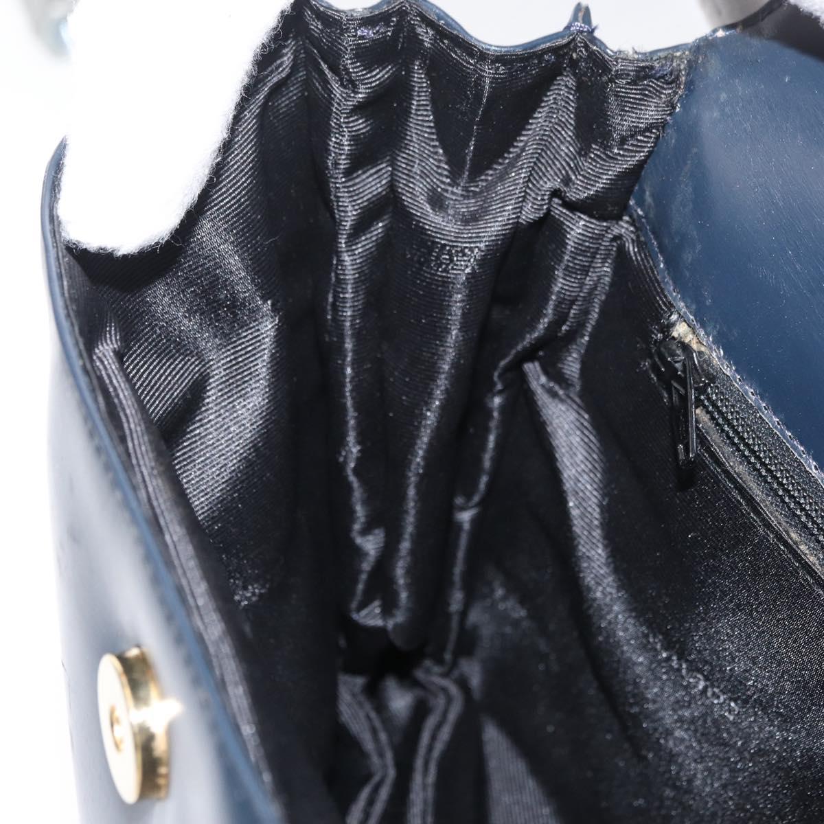 LOEWE Anagram Shoulder Bag Leather Navy Gold Auth 180071