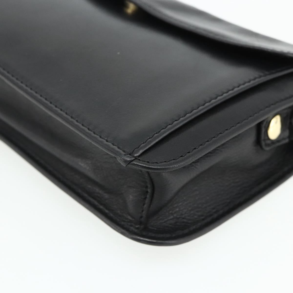 CELINE Clutch Bag Leather Black Gold Auth 180072