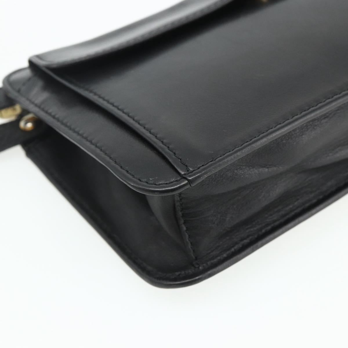 CELINE Clutch Bag Leather Black Gold Auth 180072