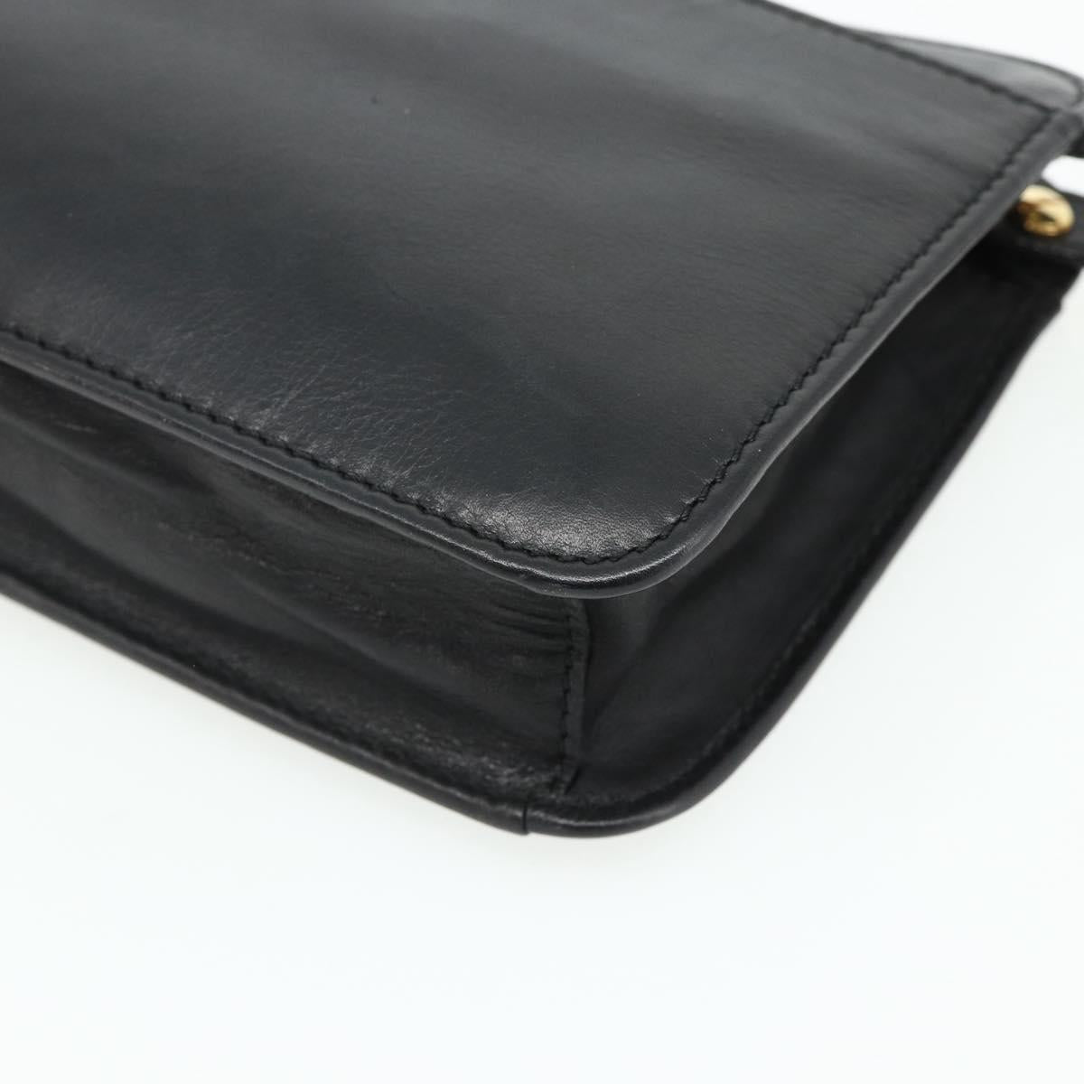CELINE Clutch Bag Leather Black Gold Auth 180072