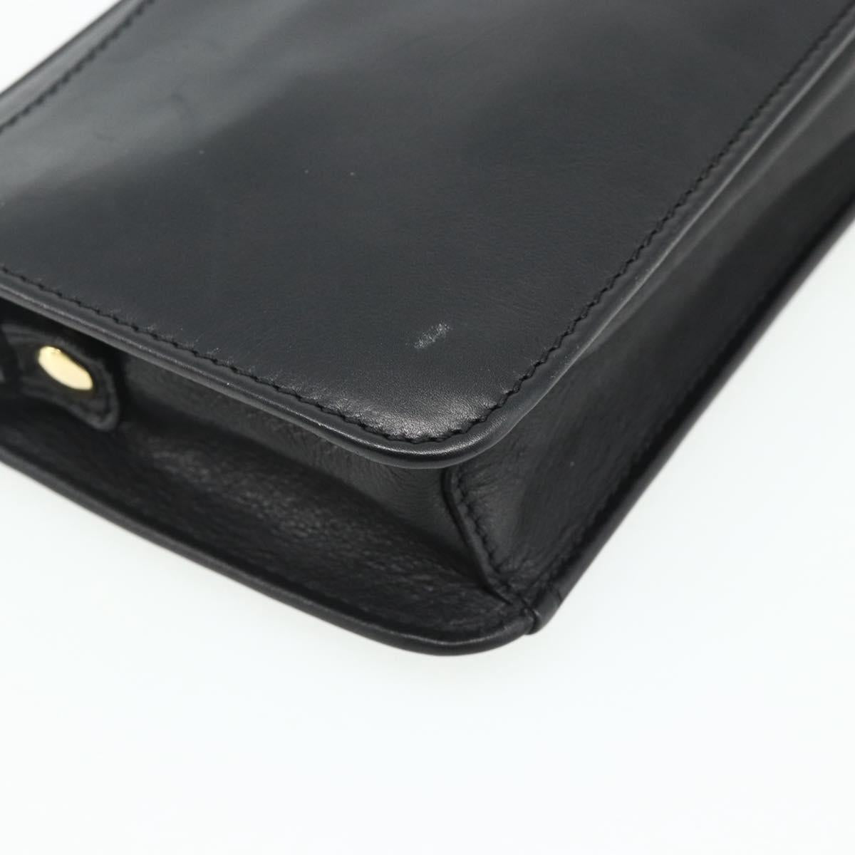 CELINE Clutch Bag Leather Black Gold Auth 180072