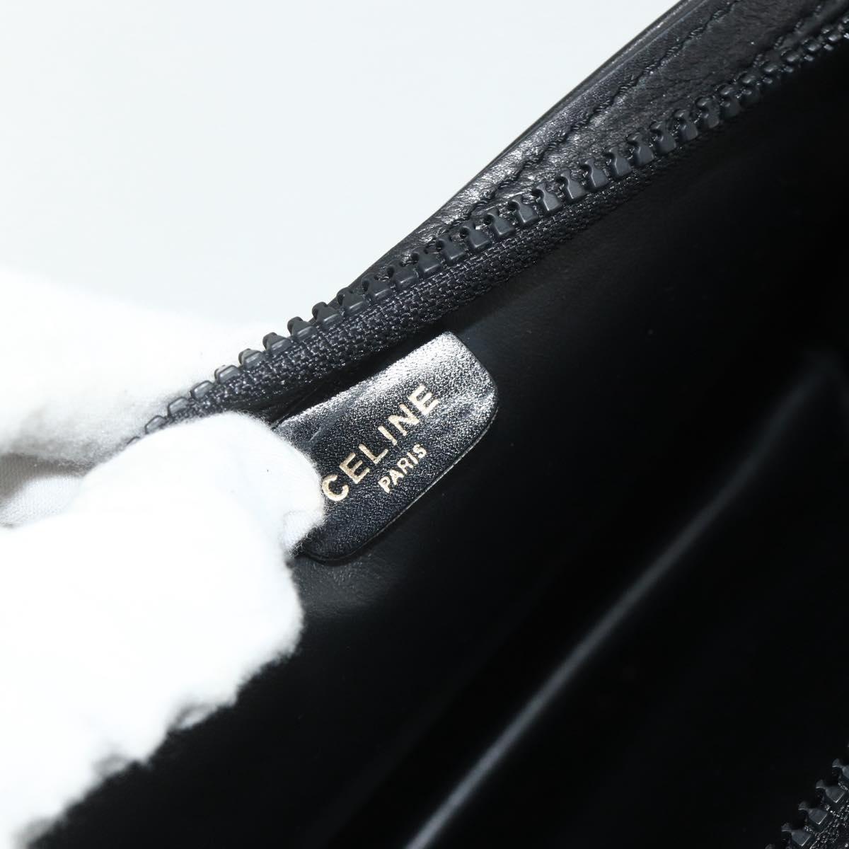 CELINE Clutch Bag Leather Black Gold Auth 180072