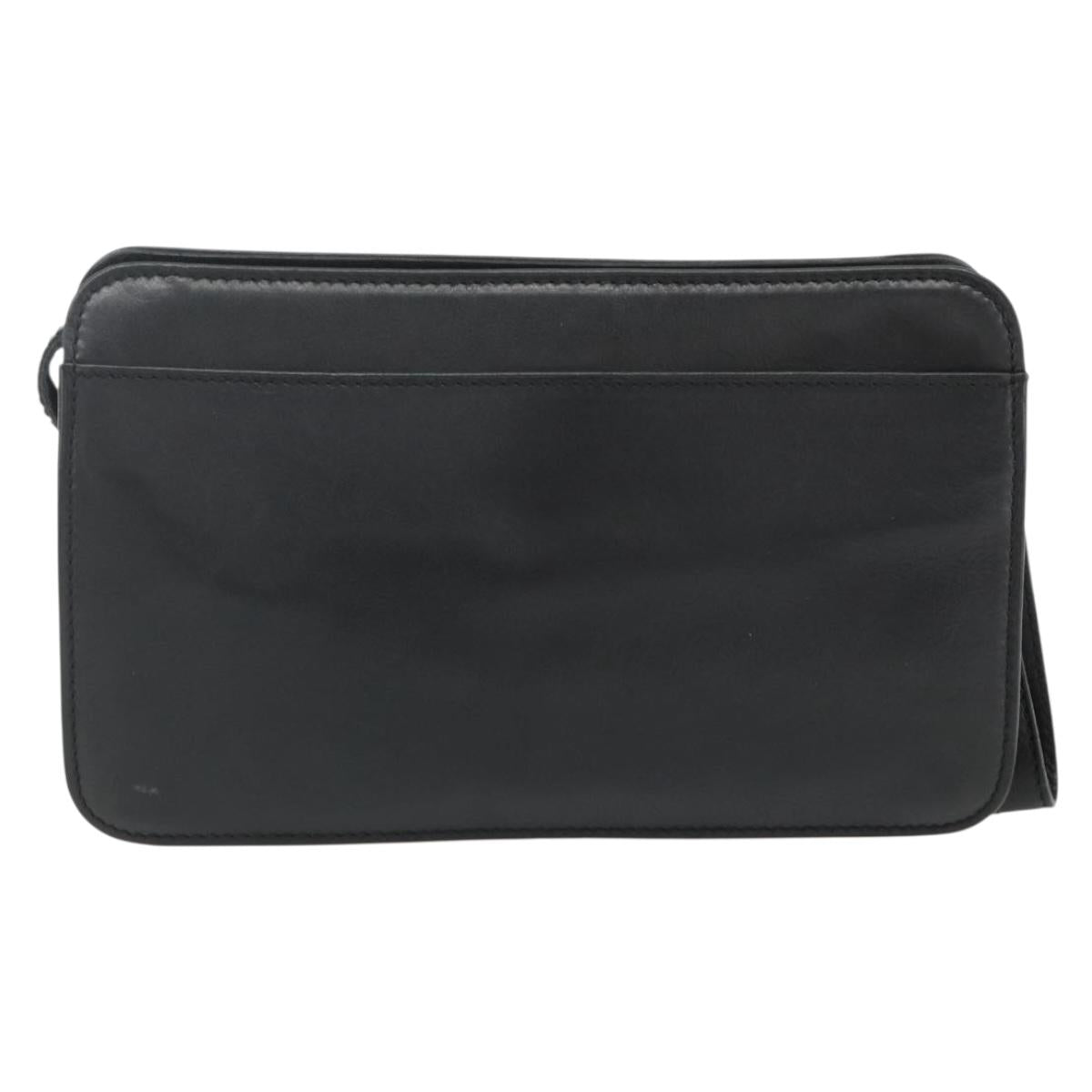 CELINE Clutch Bag Leather Black Gold Auth 180072