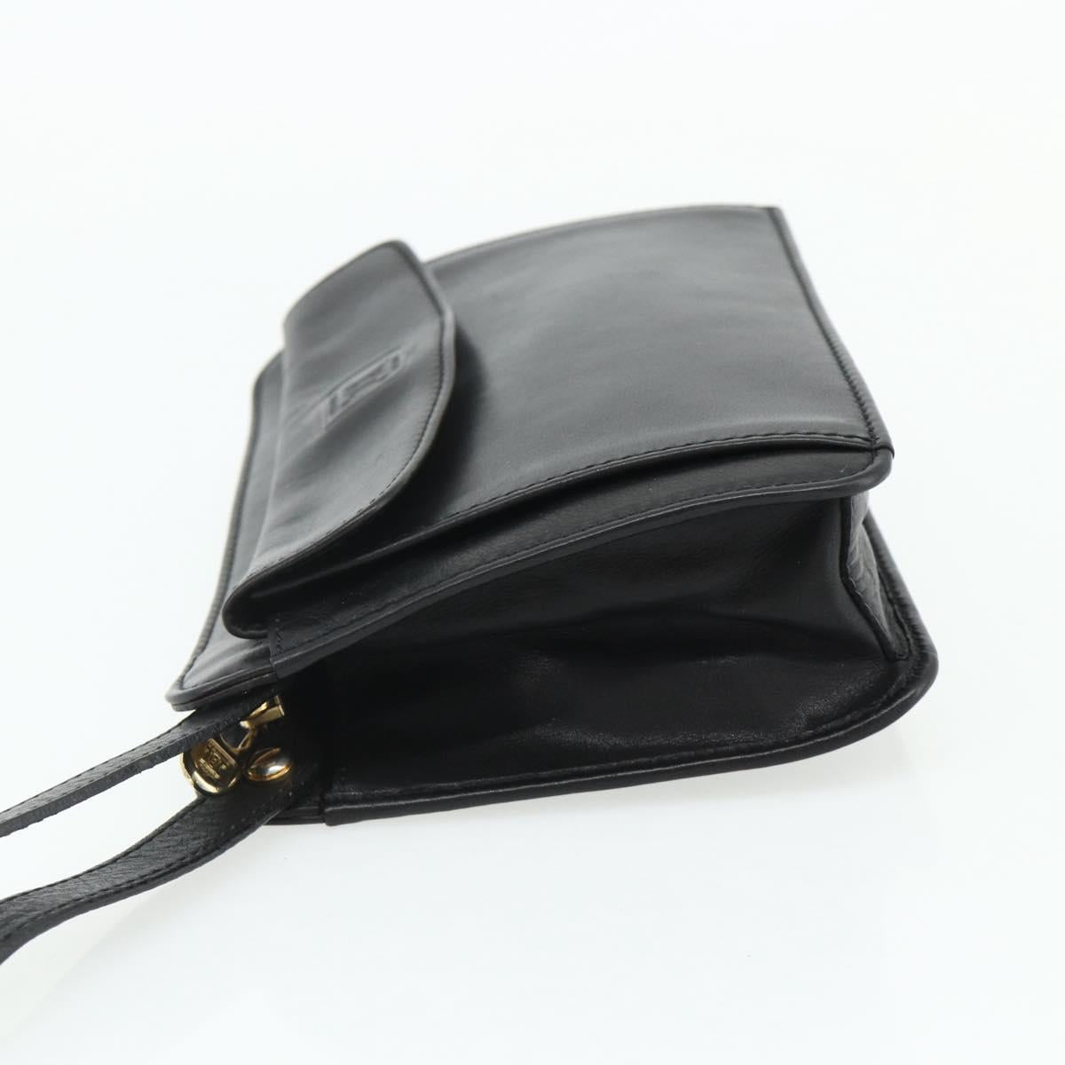 CELINE Clutch Bag Leather Black Gold Auth 180072