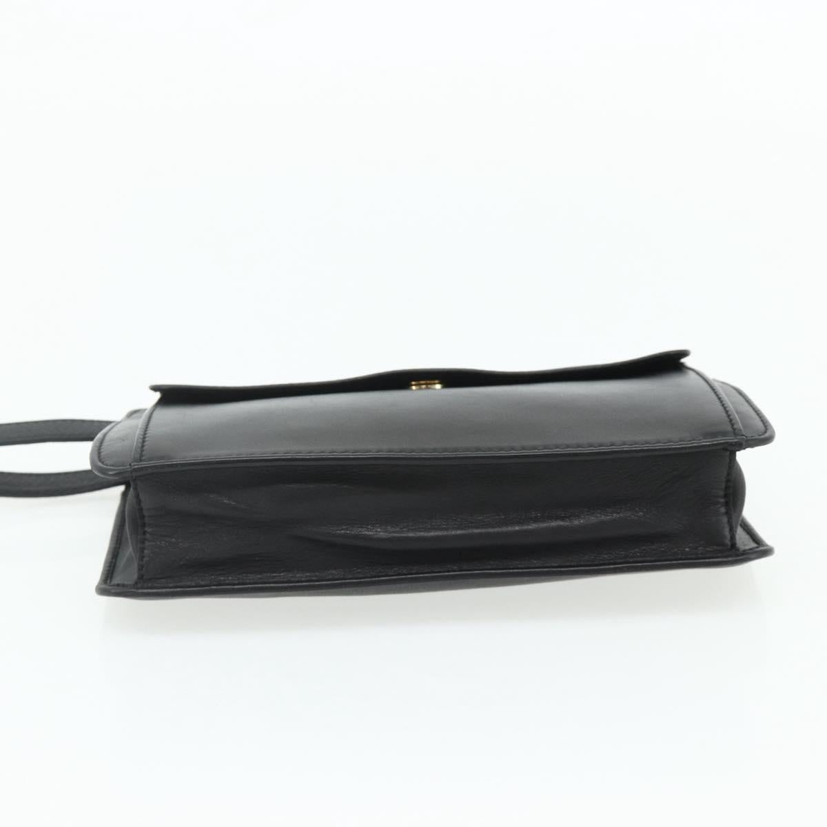 CELINE Clutch Bag Leather Black Gold Auth 180072