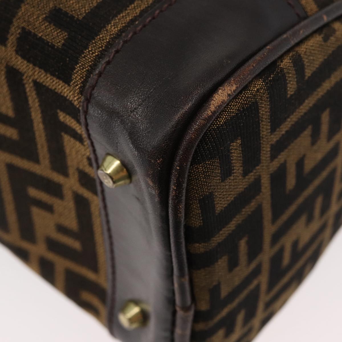 FENDI Zucca Canvas Hand Bag Black Brown Auth 180075