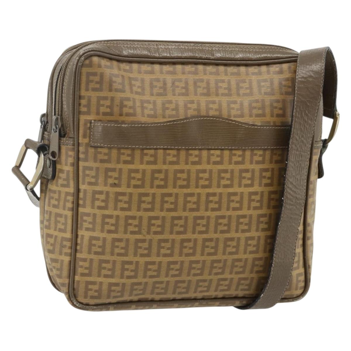 FENDI Zucchino Canvas Shoulder Bag Beige Auth 180076