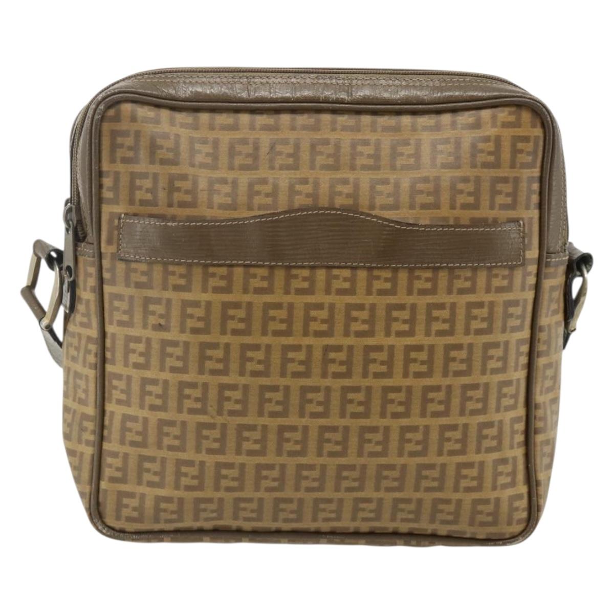 FENDI Zucchino Canvas Shoulder Bag Beige Auth 180076