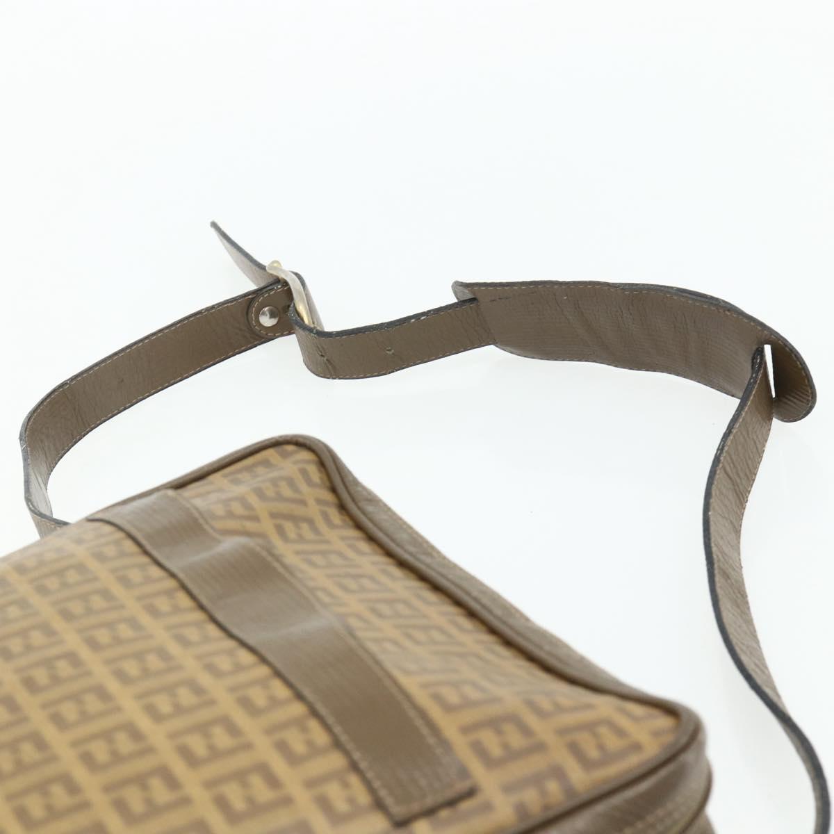 FENDI Zucchino Canvas Shoulder Bag Beige Auth 180076