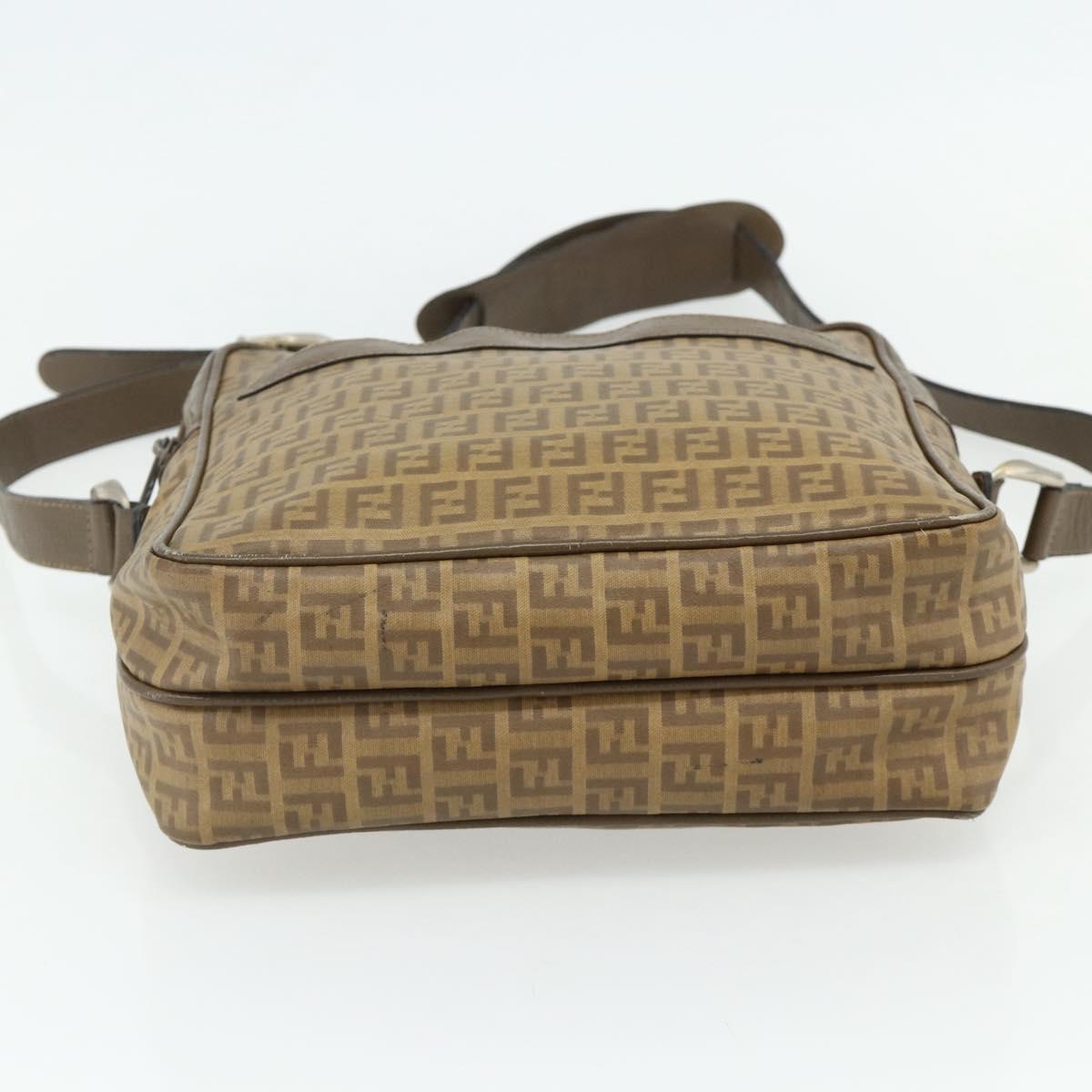 FENDI Zucchino Canvas Shoulder Bag Beige Auth 180076