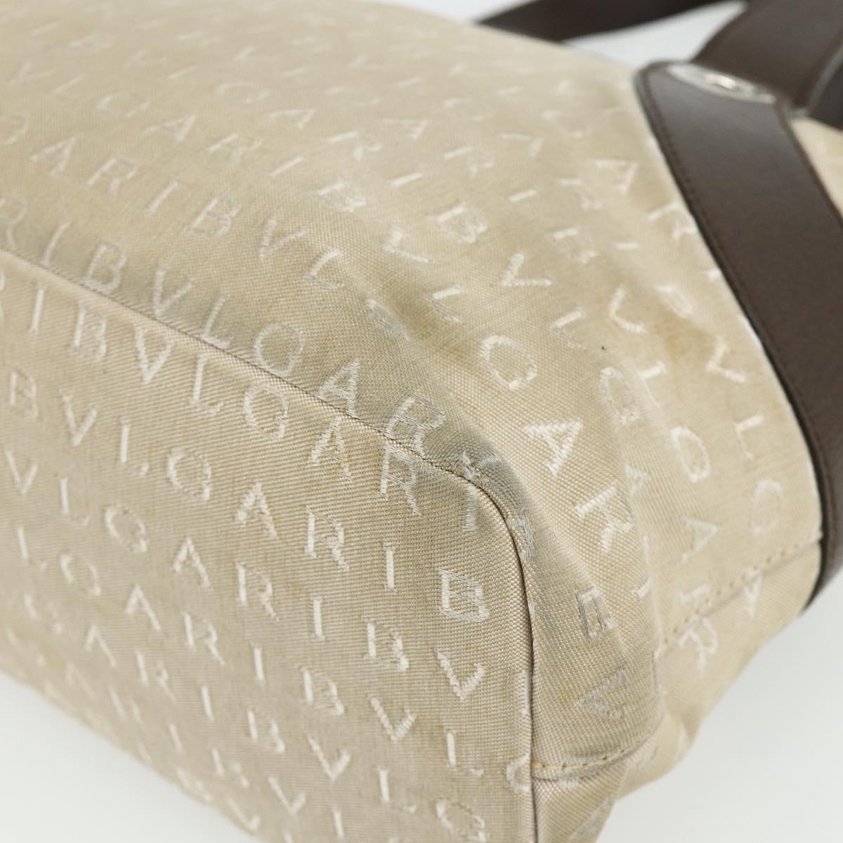 BVLGARI Logo Mania Hand Bag Canvas Beige Silver Auth 180078