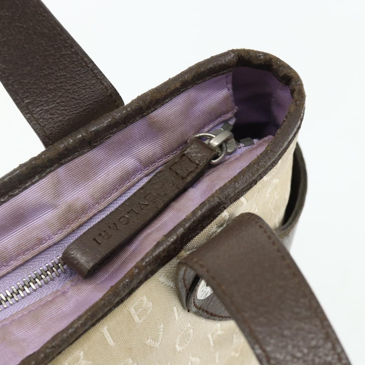 BVLGARI Logo Mania Hand Bag Canvas Beige Silver Auth 180078