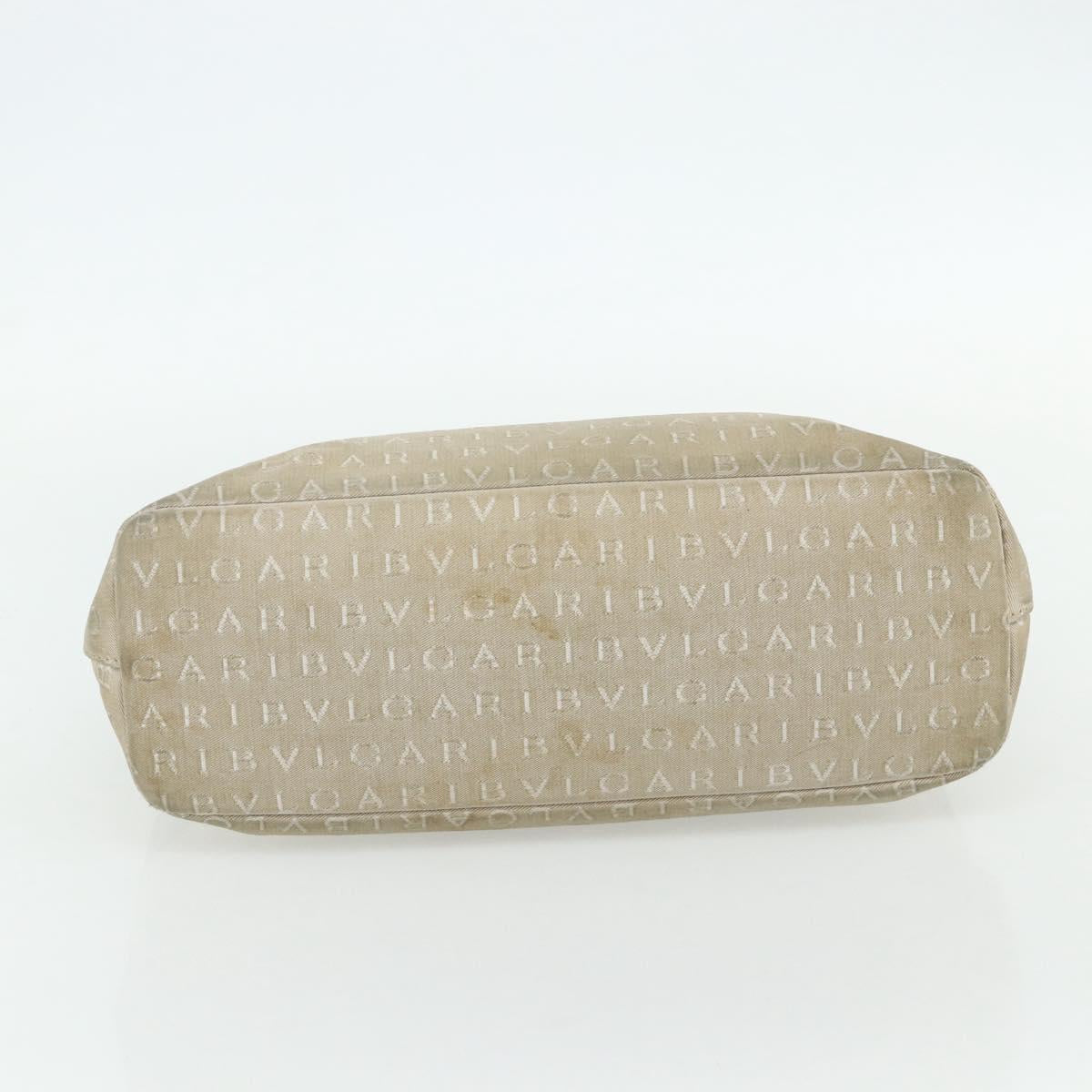 BVLGARI Logo Mania Hand Bag Canvas Beige Silver Auth 180078