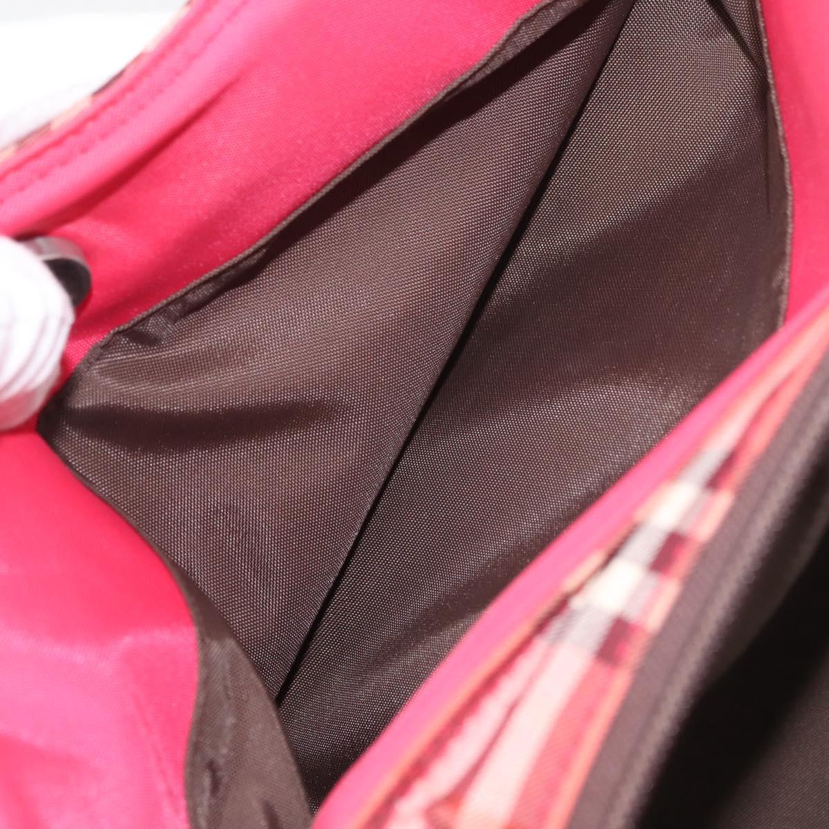 BURBERRY Nova Check Blue Label Hand Bag Nylon Pink Silver Auth 180079