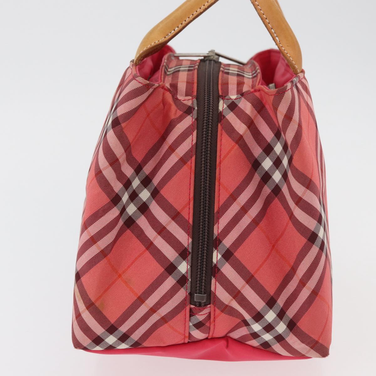 BURBERRY Nova Check Blue Label Hand Bag Nylon Pink Silver Auth 180079