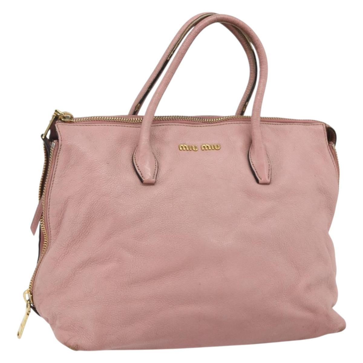 Miu Miu Hand Bag Leather Pink Gold Auth 180081