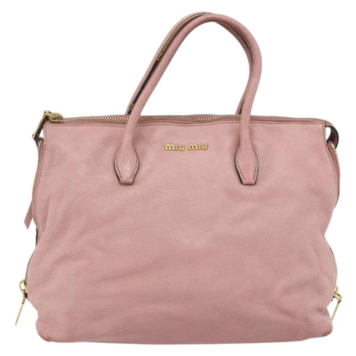 Miu Miu Hand Bag Leather Pink Gold Auth 180081