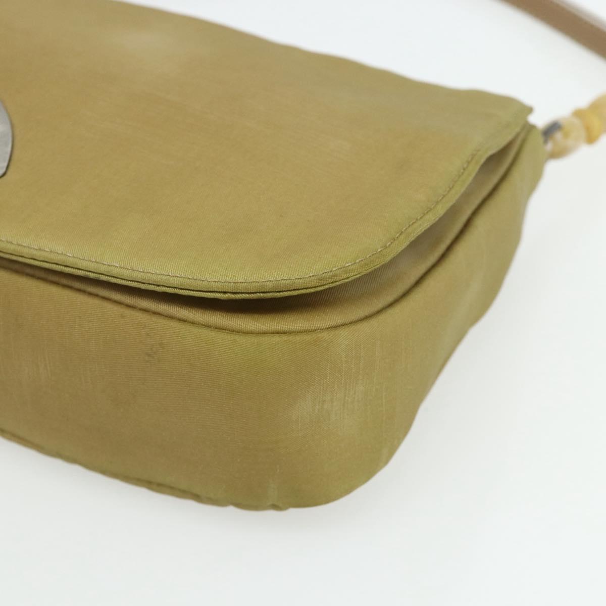 Christian Dior Maris Pearl Shoulder Bag Nylon Beige Silver Auth 180083