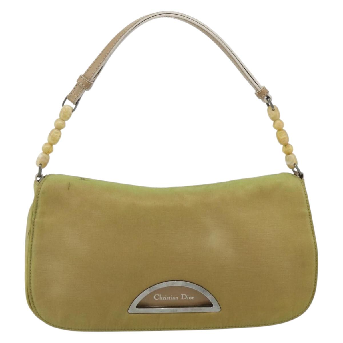 Christian Dior Maris Pearl Shoulder Bag Nylon Beige Silver Auth 180083