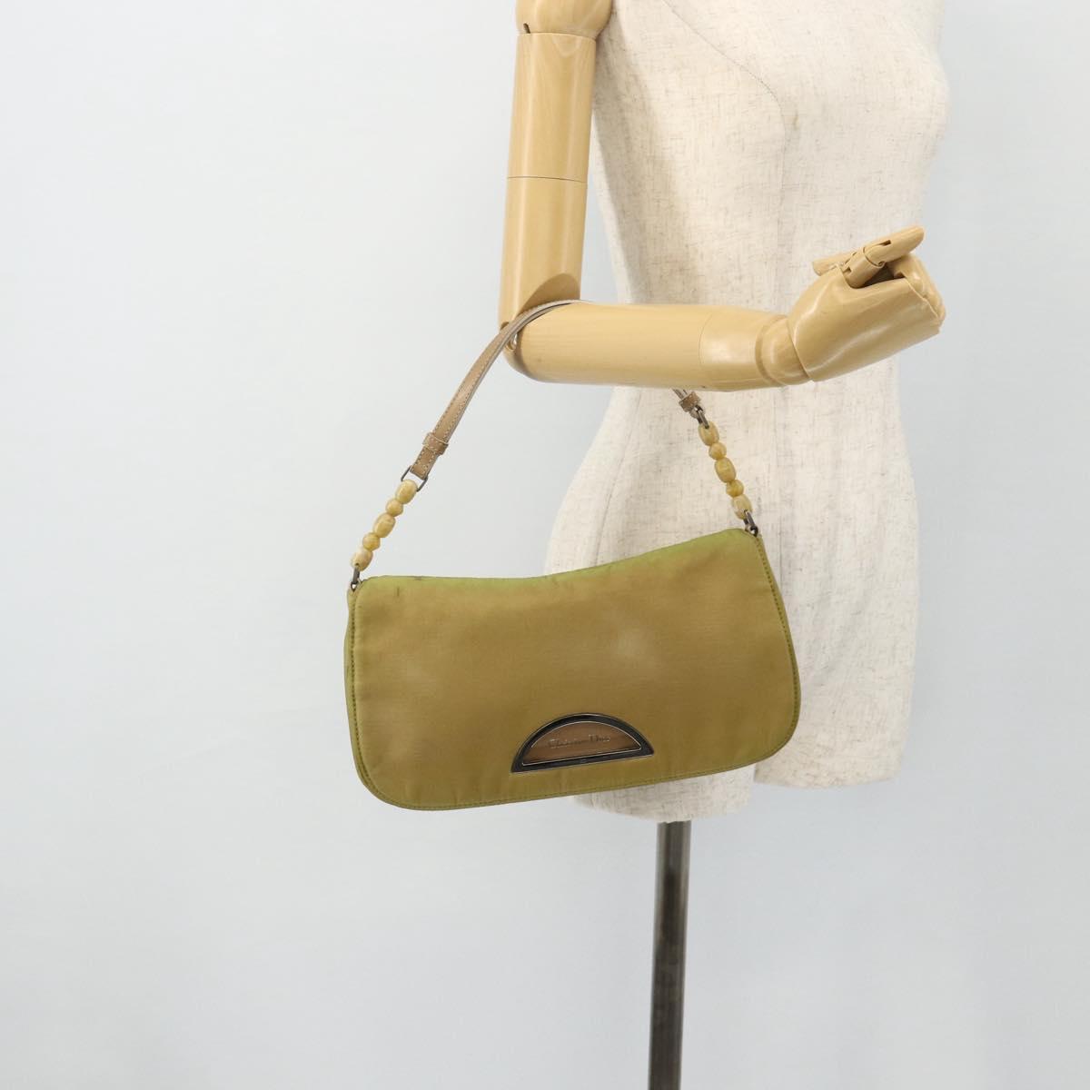 Christian Dior Maris Pearl Shoulder Bag Nylon Beige Silver Auth 180083