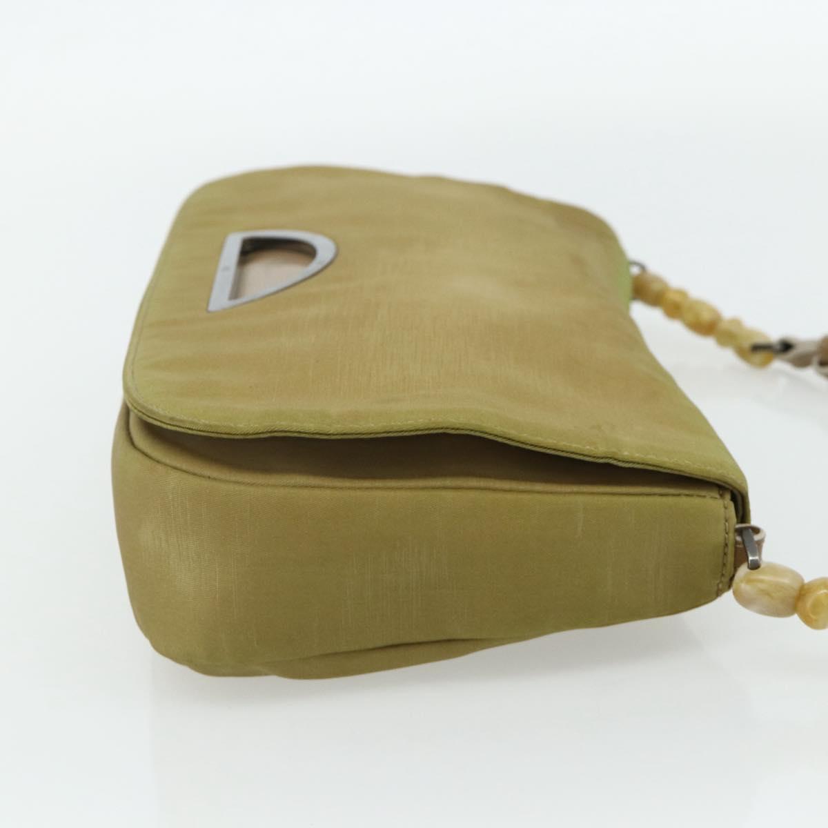 Christian Dior Maris Pearl Shoulder Bag Nylon Beige Silver Auth 180083