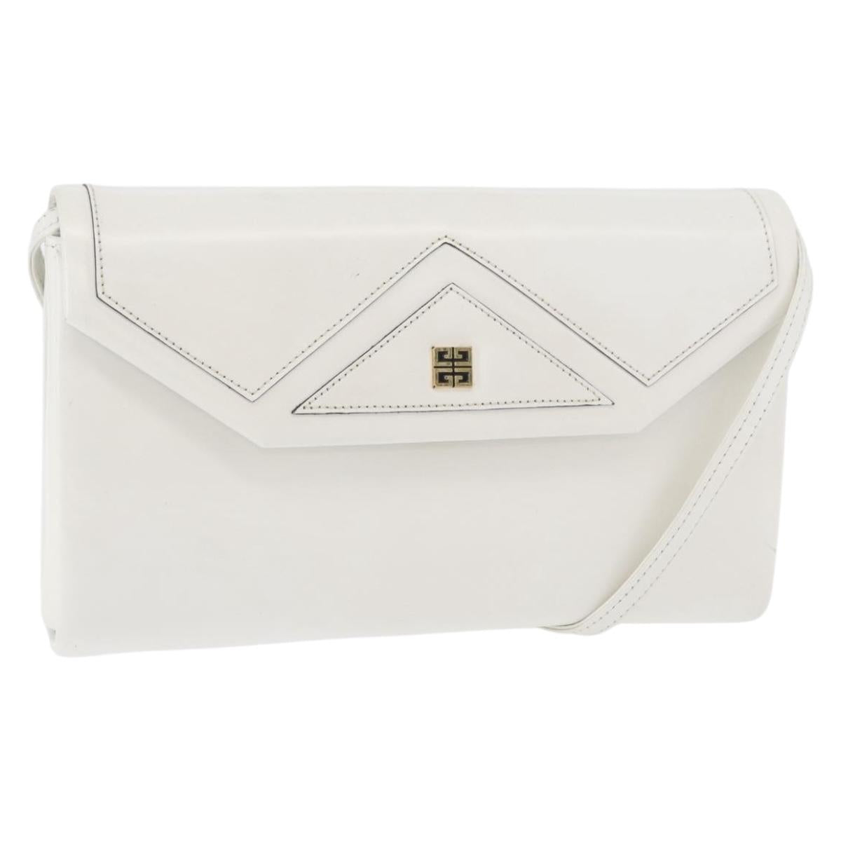 GIVENCHY Shoulder Bag Leather White Gold Auth 180085
