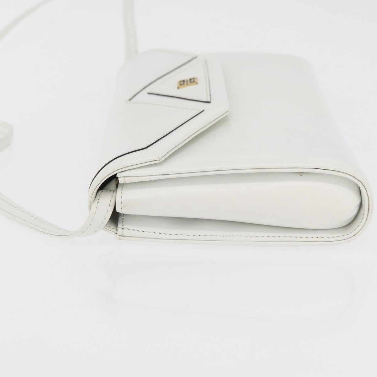 GIVENCHY Shoulder Bag Leather White Gold Auth 180085
