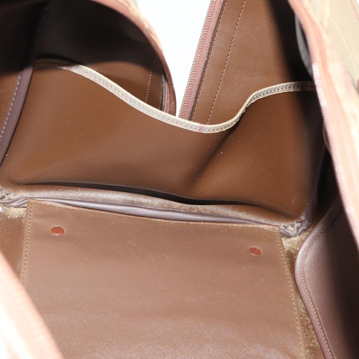 Burberrys Nova Check Boston Bag Canvas Beige Gold Auth 180086