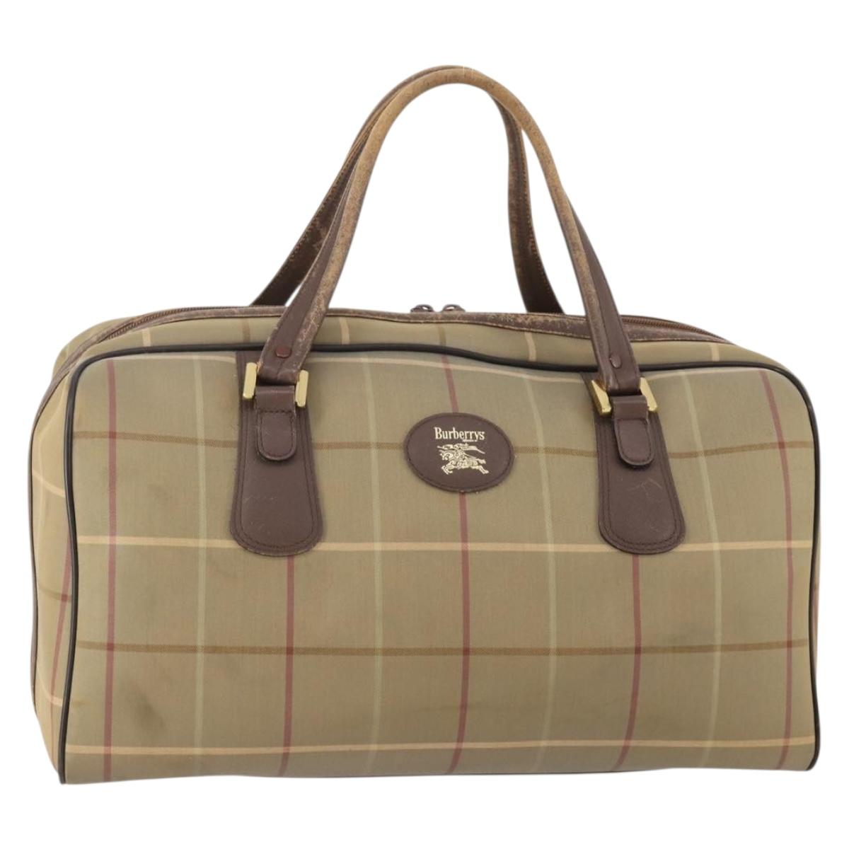 Burberrys Nova Check Boston Bag Canvas Beige Gold Auth 180086