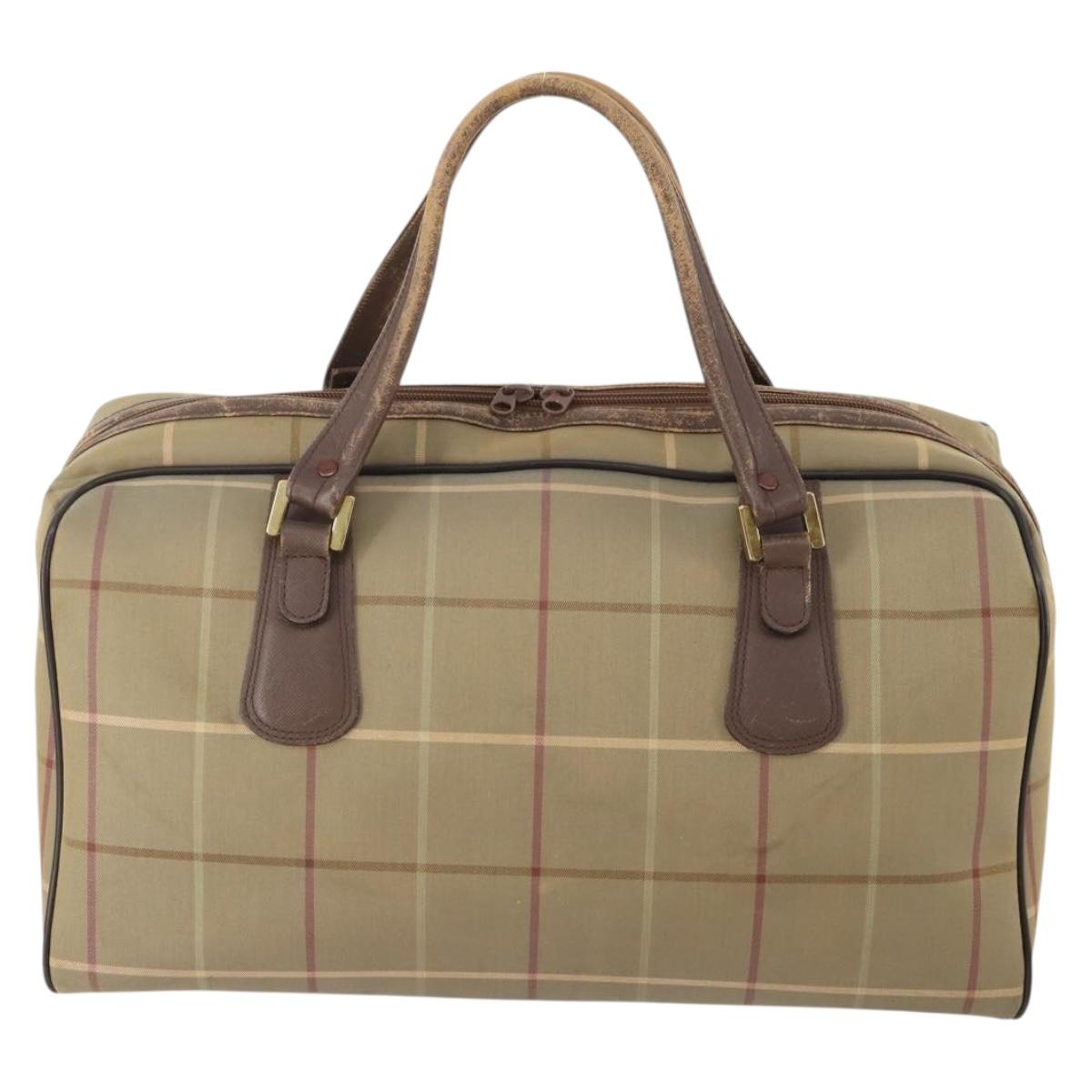 Burberrys Nova Check Boston Bag Canvas Beige Gold Auth 180086
