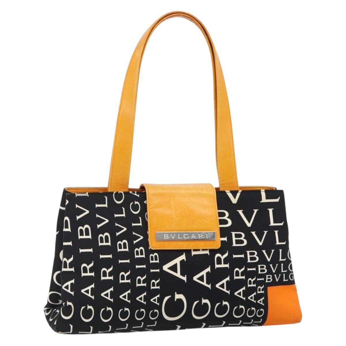 BVLGARI Logo Mania Hand Bag Canvas Black Silver Auth 180087