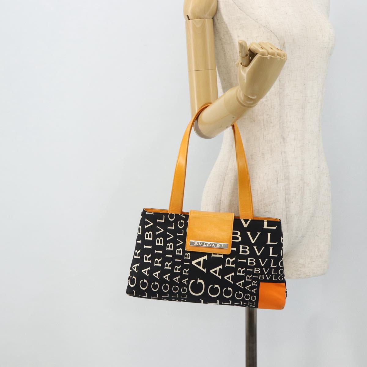 BVLGARI Logo Mania Hand Bag Canvas Black Silver Auth 180087