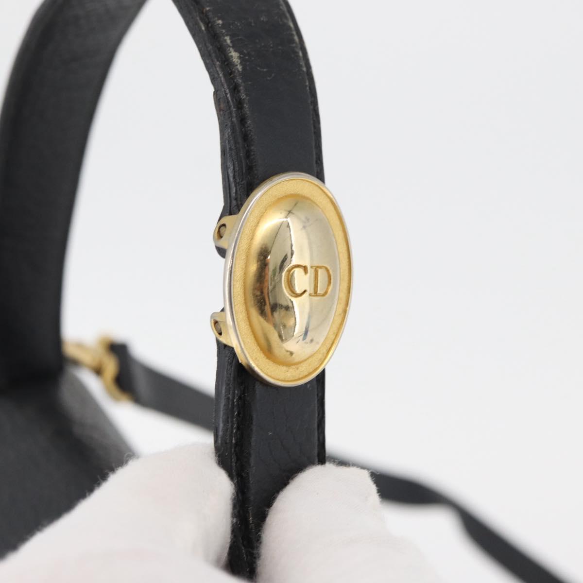 Christian Dior Hand Bag Leather 2way Black Gold Auth 180092