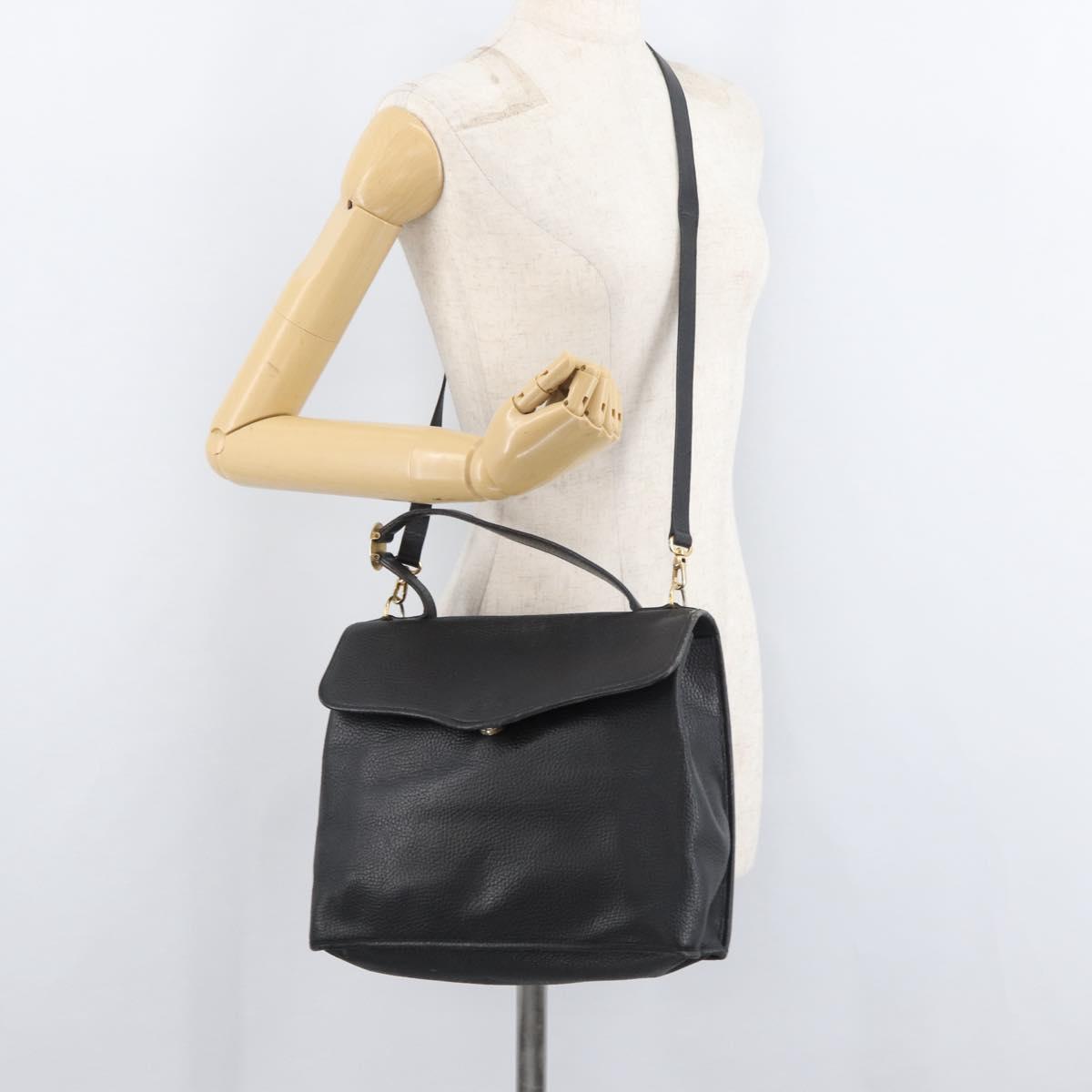 Christian Dior Hand Bag Leather 2way Black Gold Auth 180092