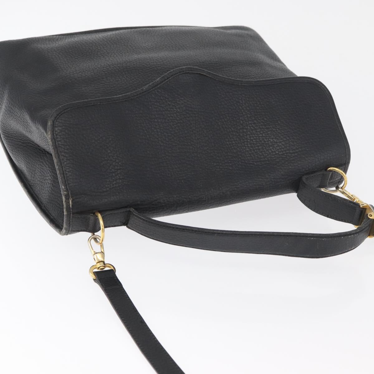 Christian Dior Hand Bag Leather 2way Black Gold Auth 180092