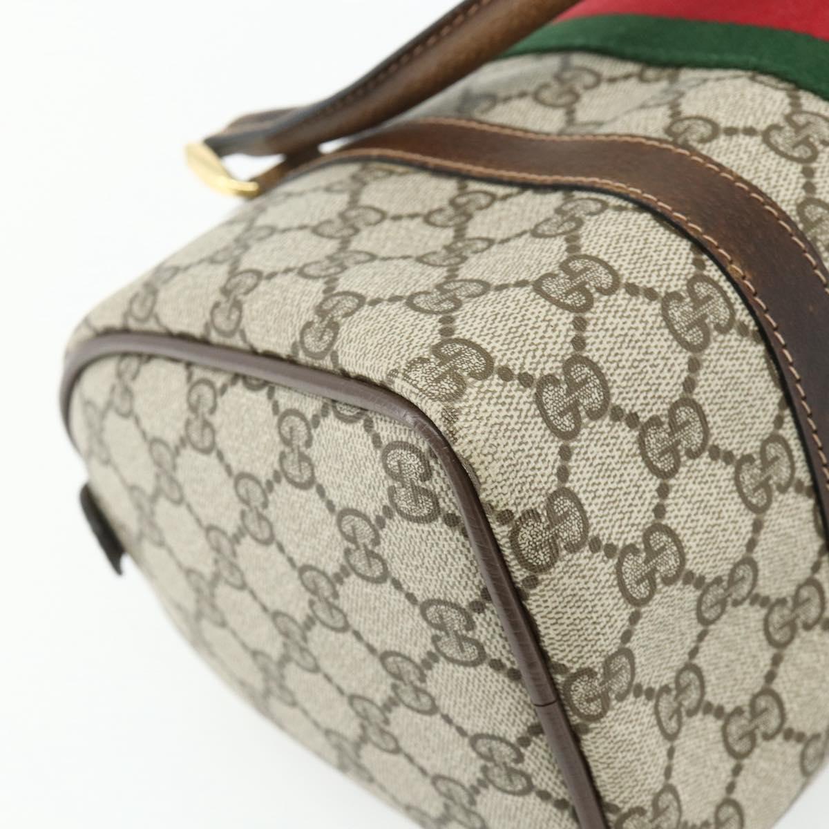 GUCCI GG Supreme Web Sherry Line Hand Bag PVC Beige Gold Red Auth 180100