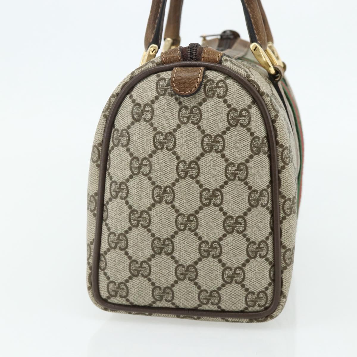 GUCCI GG Supreme Web Sherry Line Hand Bag PVC Beige Gold Red Auth 180100
