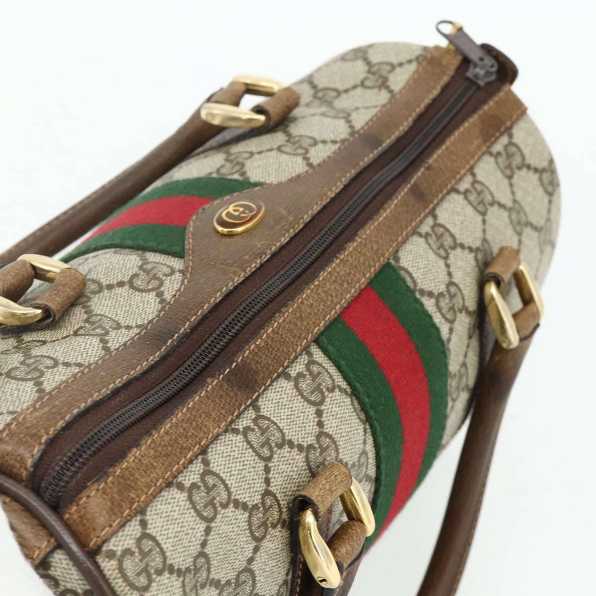 GUCCI GG Supreme Web Sherry Line Hand Bag PVC Beige Gold Red Auth 180100