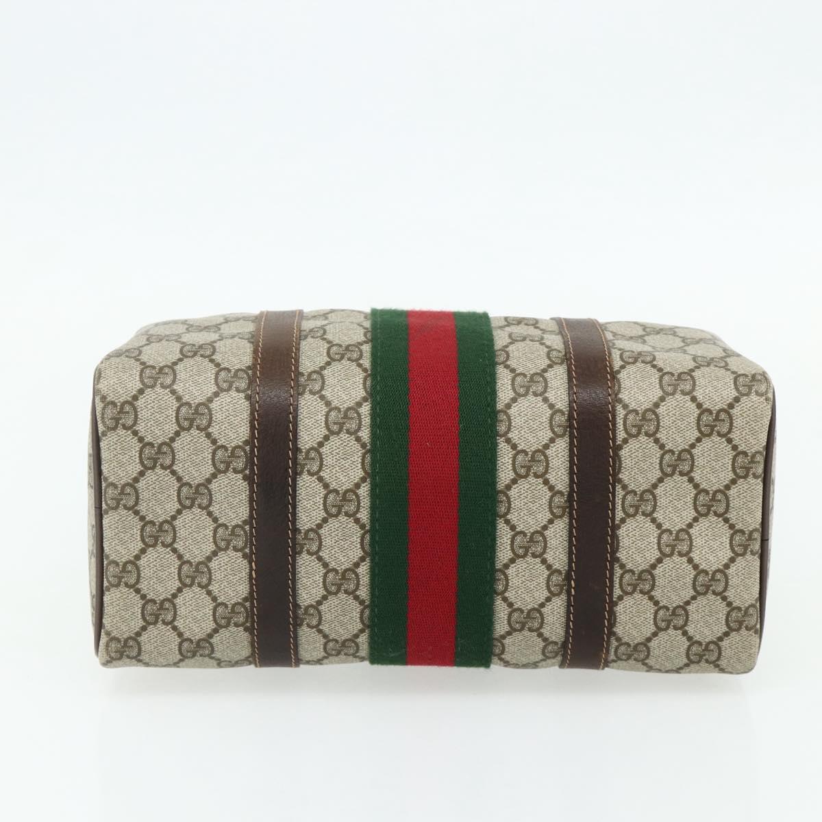 GUCCI GG Supreme Web Sherry Line Hand Bag PVC Beige Gold Red Auth 180100