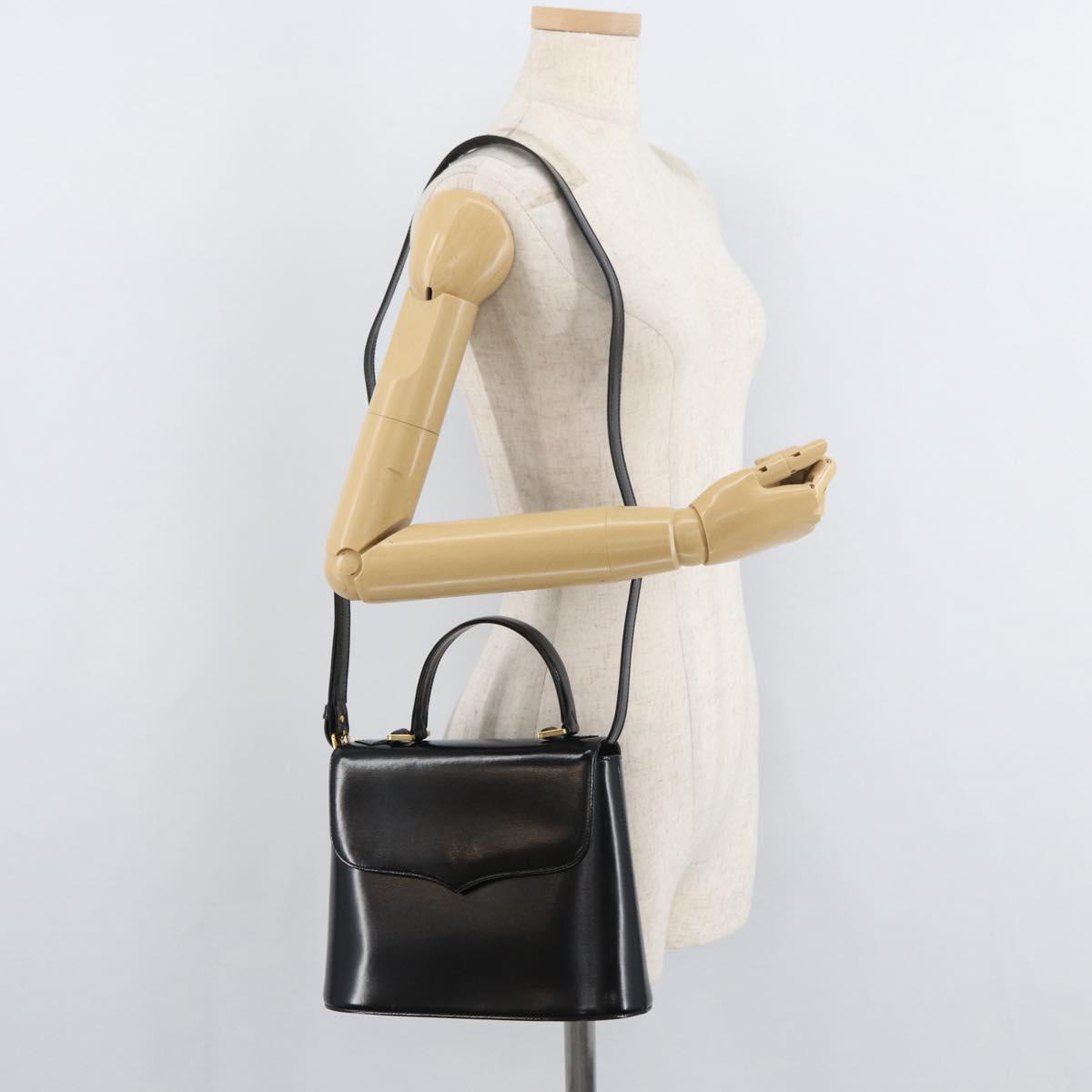 SAINT LAURENT Hand Bag Leather 2way Black Gold Auth 180103
