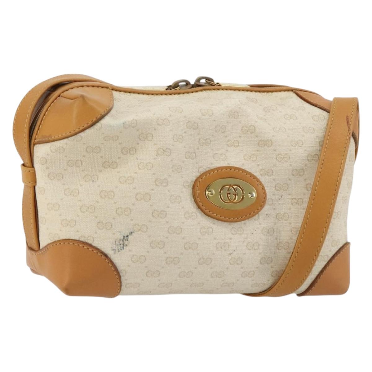GUCCI Micro GG Supreme Shoulder Bag PVC White Gold Auth 180109