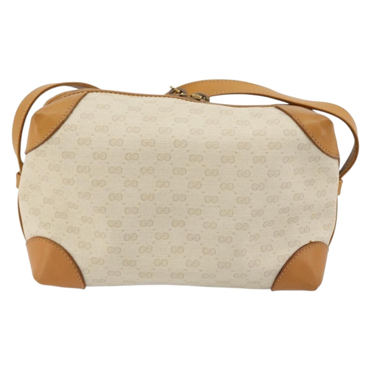 GUCCI Micro GG Supreme Shoulder Bag PVC White Gold Auth 180109