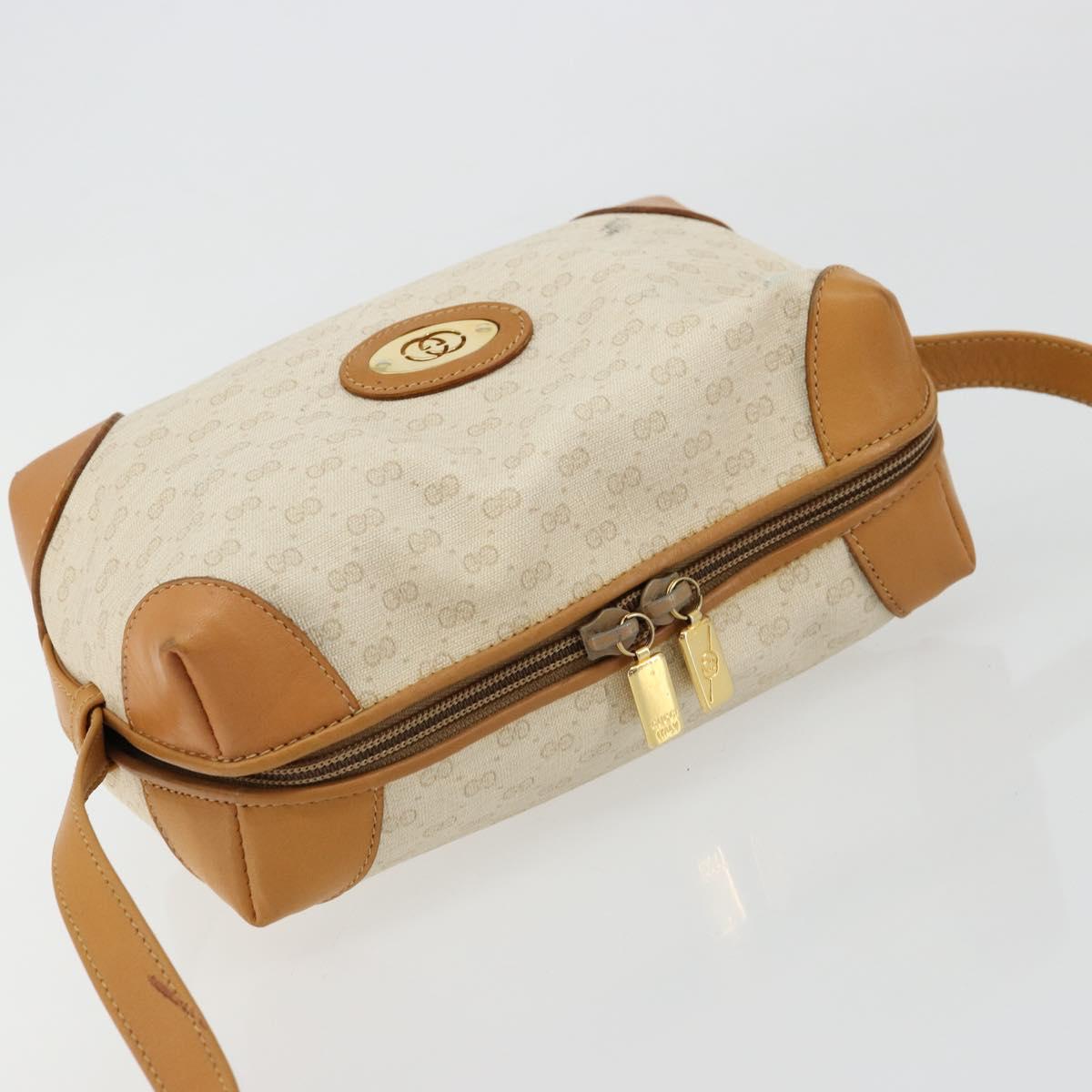 GUCCI Micro GG Supreme Shoulder Bag PVC White Gold Auth 180109