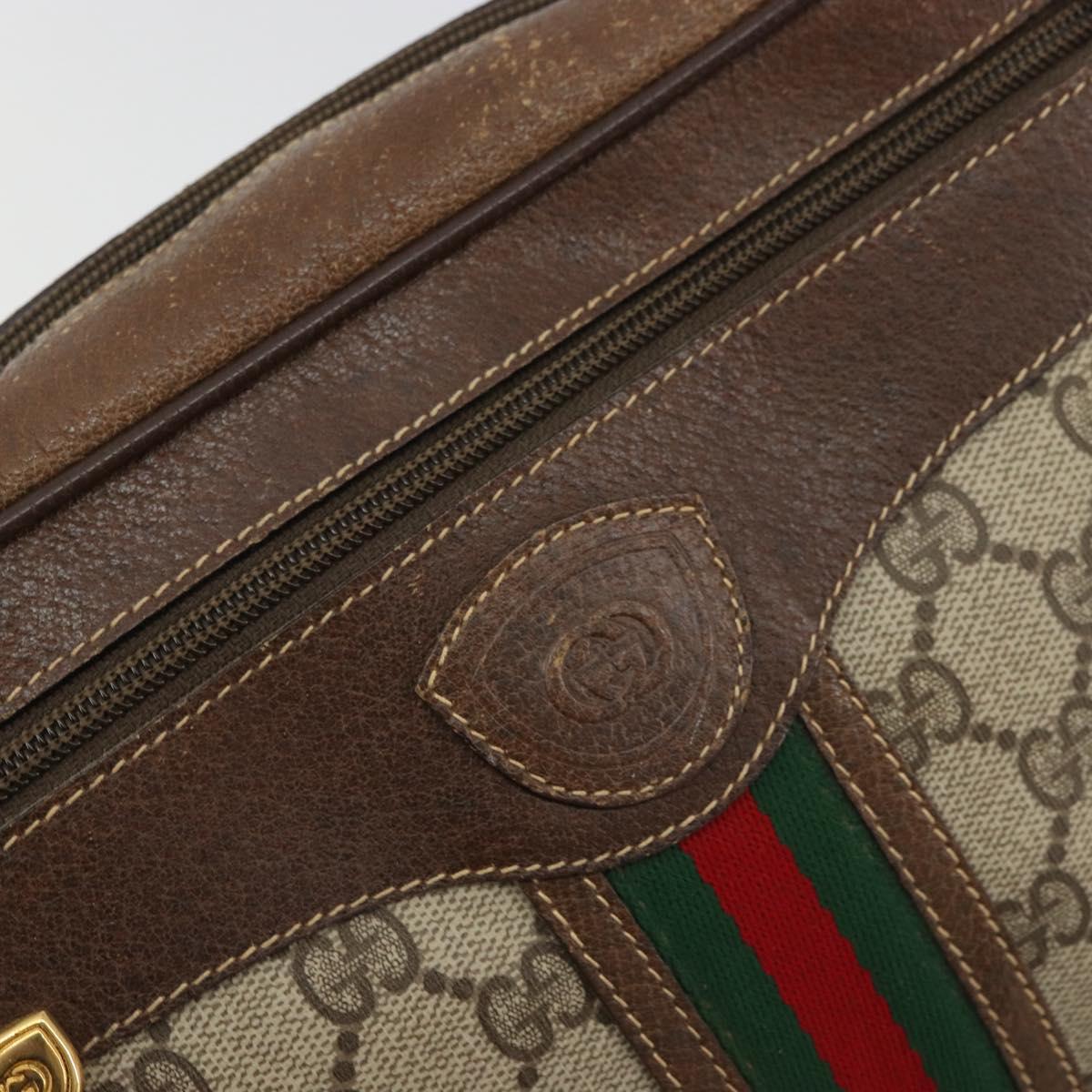 GUCCI GG Supreme Web Sherry Line Bag PVC Beige Gold 001 56 0860 Auth 180110